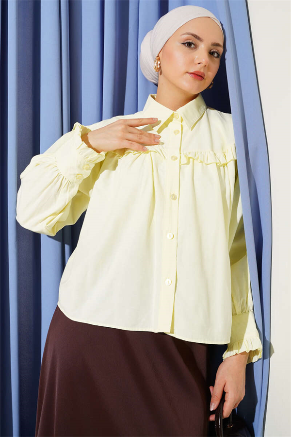 Ruffle Detail Short Shirt Yellow