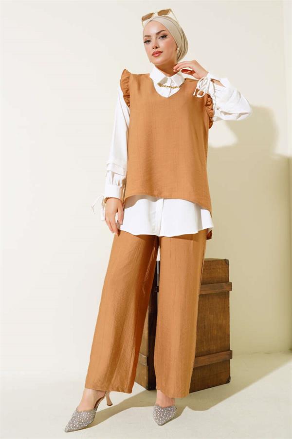 Ruffle Detailed 3 Piece Set Camel