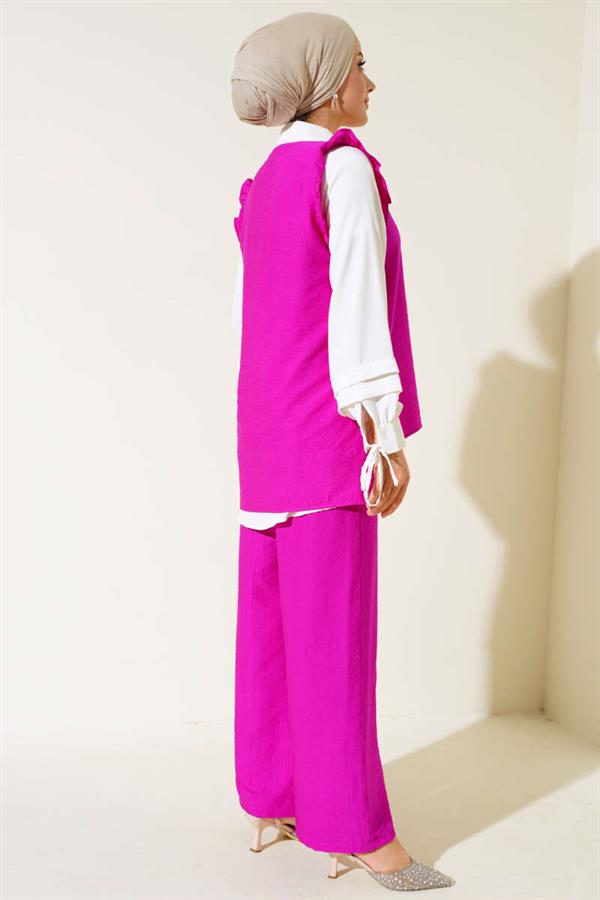  Ruffle Detailed Three Piece 2 Piece Set Violet