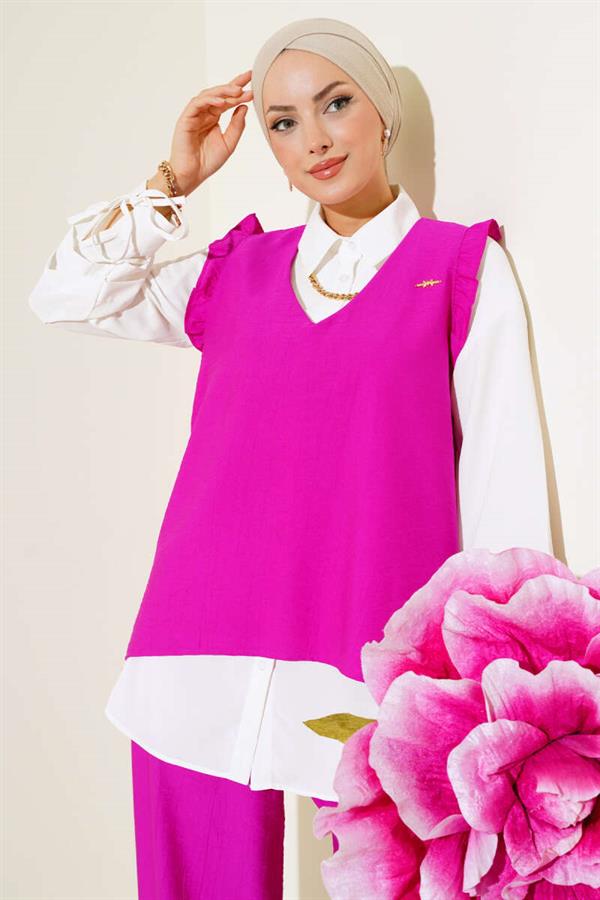  Ruffle Detailed Three Piece 2 Piece Set Violet