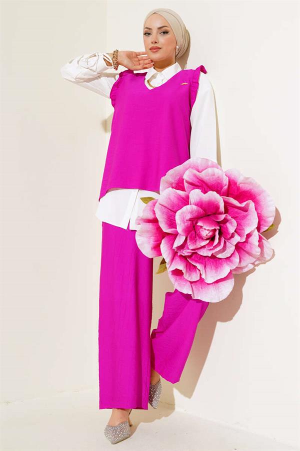 Ruffle Detailed Three Piece 2 Piece Set Violet