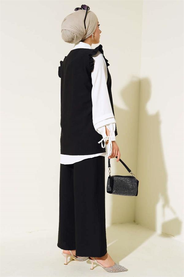 Ruffle Detailed Three Piece 2 Piece Set Black