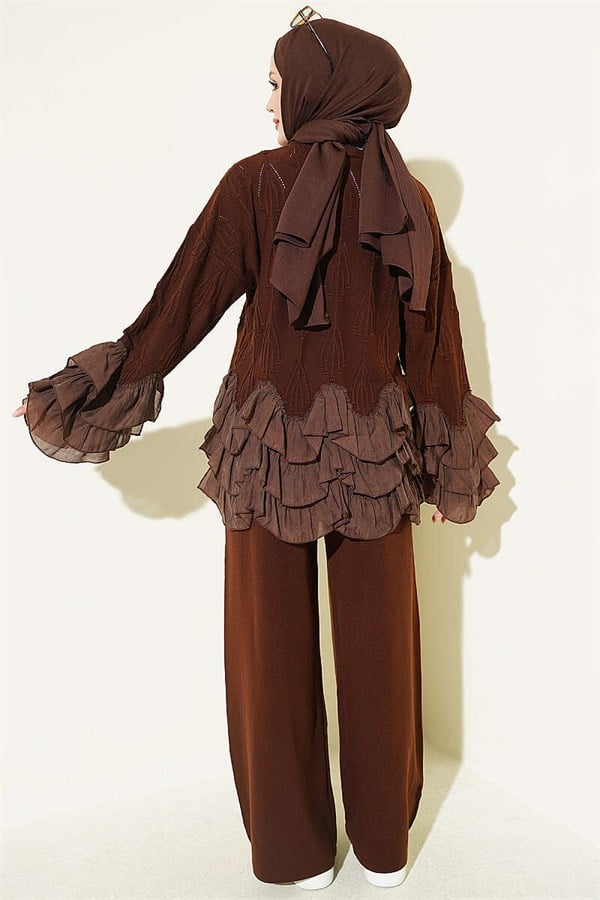 Ruffled Knit 2 Piece Set, Coffee