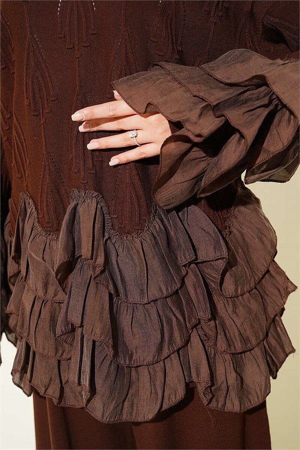 Ruffled Knit 2 Piece Set, Coffee