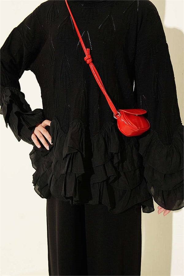 Ruffled Trinket Knit 2 Piece Set, Black