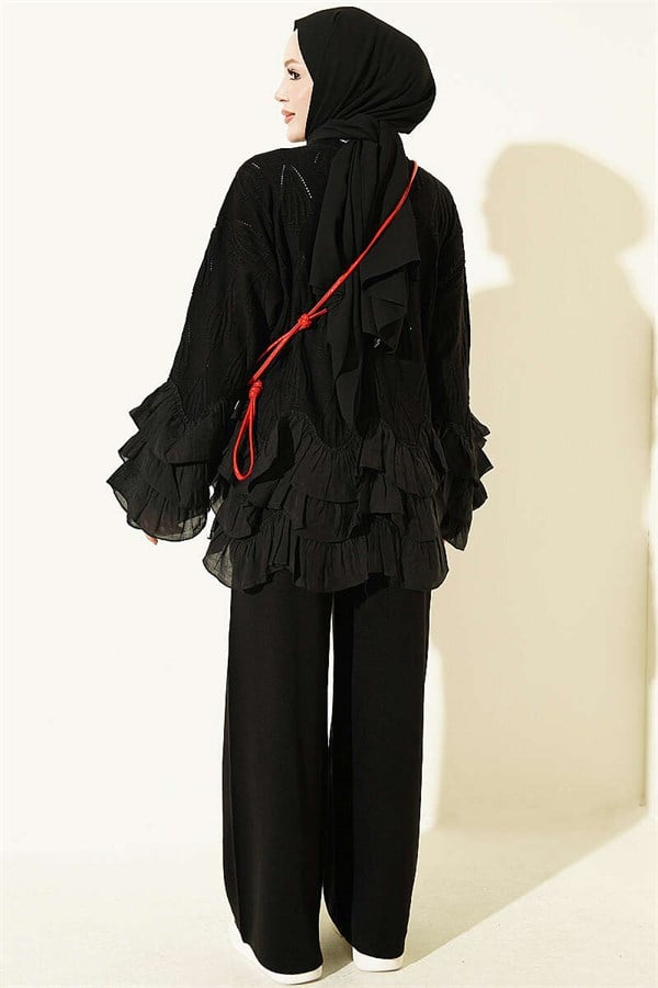 Ruffled Trinket Knit 2 Piece Set, Black