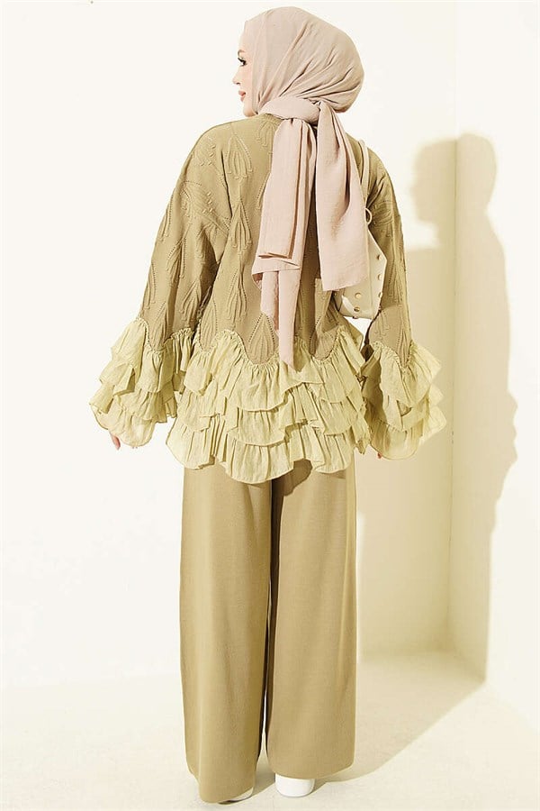 Ruffled Trinket Knit 2 Piece Set, Olive Green