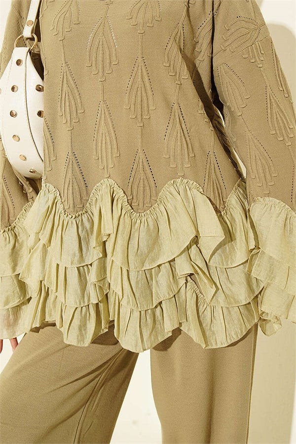 Ruffled Trinket Knit 2 Piece Set, Olive Green