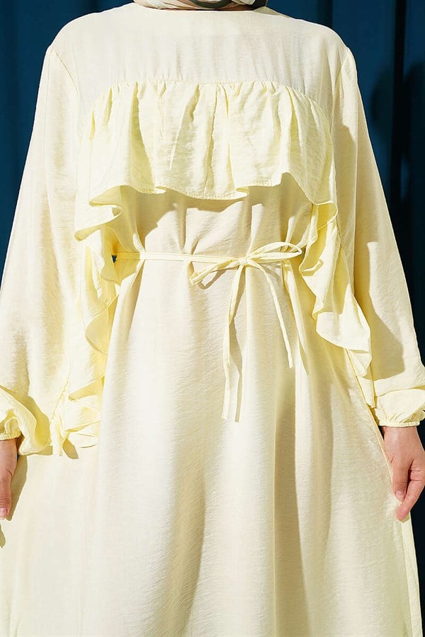 Yellow Dress with Ruffled Trim and Strappy Belt