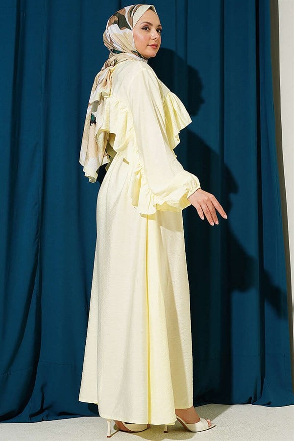 Yellow Dress with Ruffled Trim and Strappy Belt