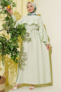 Ruffled Belted Dress, Aqua Green