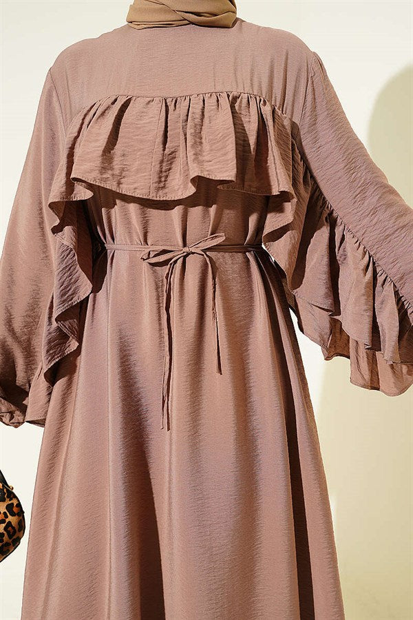 Ruffled Belted Dress, Mink