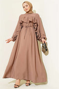 Ruffled Belted Dress, Mink