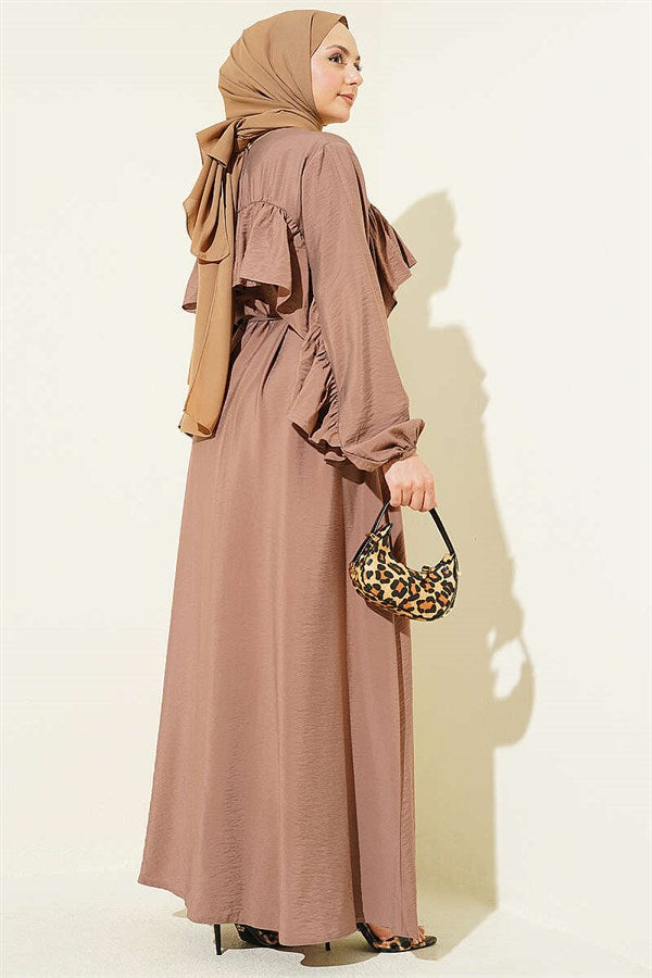 Ruffled Belted Dress, Mink