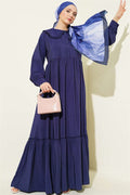 Ruffled Peter Pan Collar Button-Down Dress Navy Blue