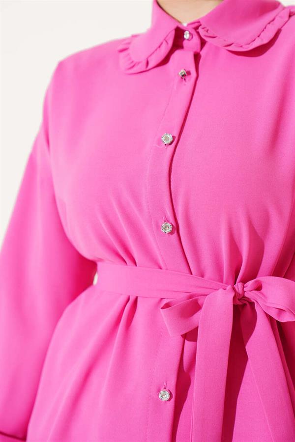 Frilled Baby Collar Belted Shirt Fuchsia