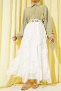 Ruffled Chiffon Skirt with Elastic Waist, Ecru
