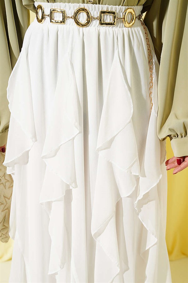 Ruffled Chiffon Skirt with Elastic Waist, Ecru