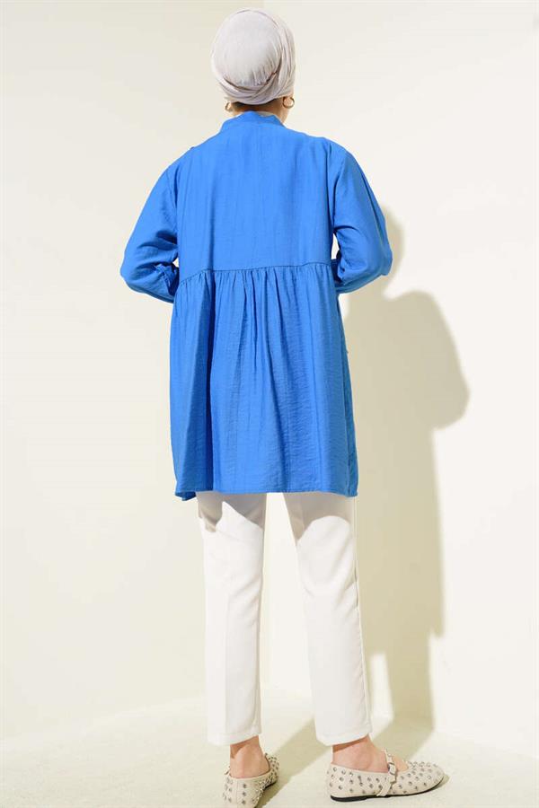Ruffled Elastic Wrist Kimono Saxe