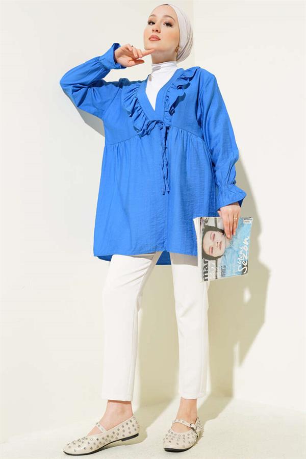 Ruffled Elastic Wrist Kimono Saxe