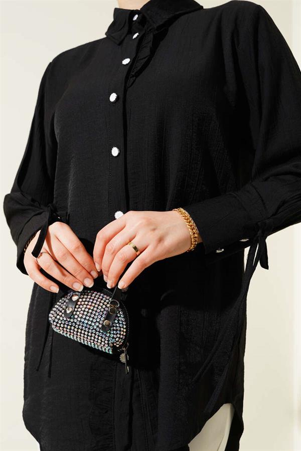 Ruffled Ankle Tie Shirt Black