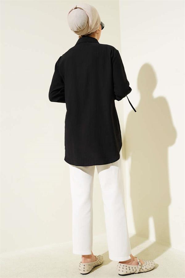 Ruffled Ankle Tie Shirt Black