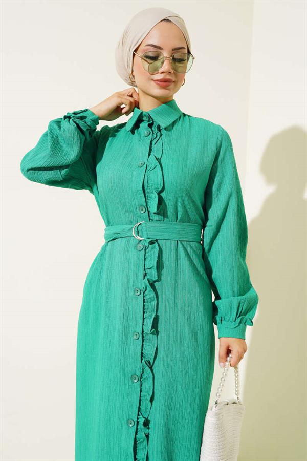 Frilled Buttoned Dress Benetton