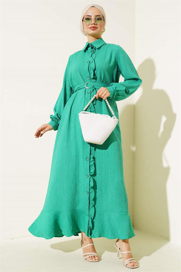 Frilled Buttoned Dress Benetton
