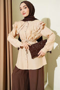 Ruffled Double Sailor Collar Shirt, Beige