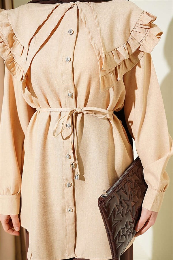 Ruffled Double Sailor Collar Shirt, Beige
