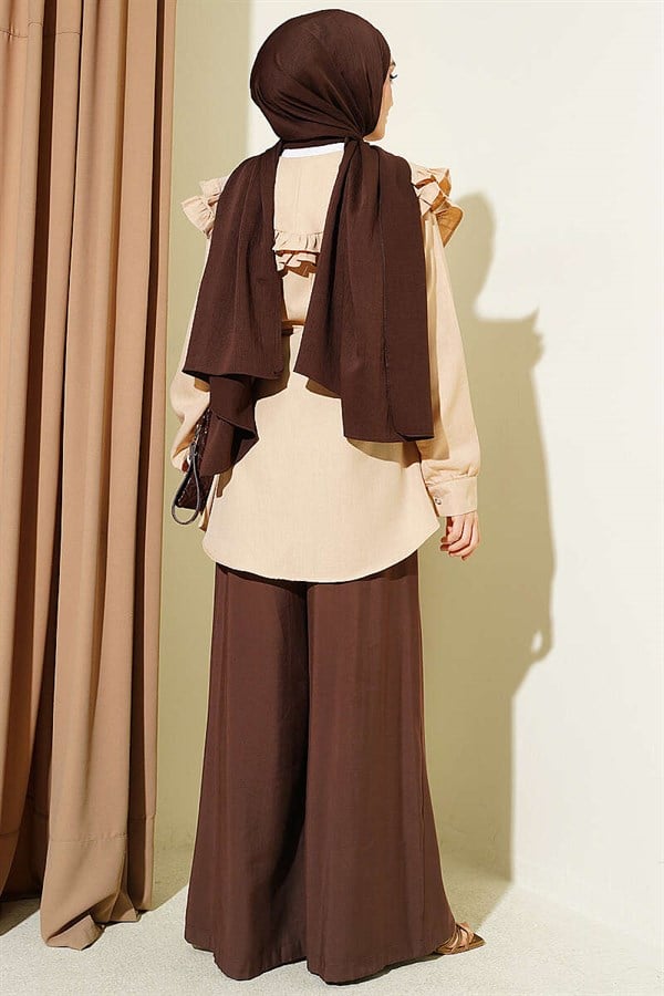 Ruffled Double Sailor Collar Shirt, Beige