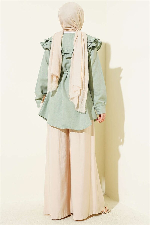 Ruffled Double Sailor Collar Shirt, Light Green