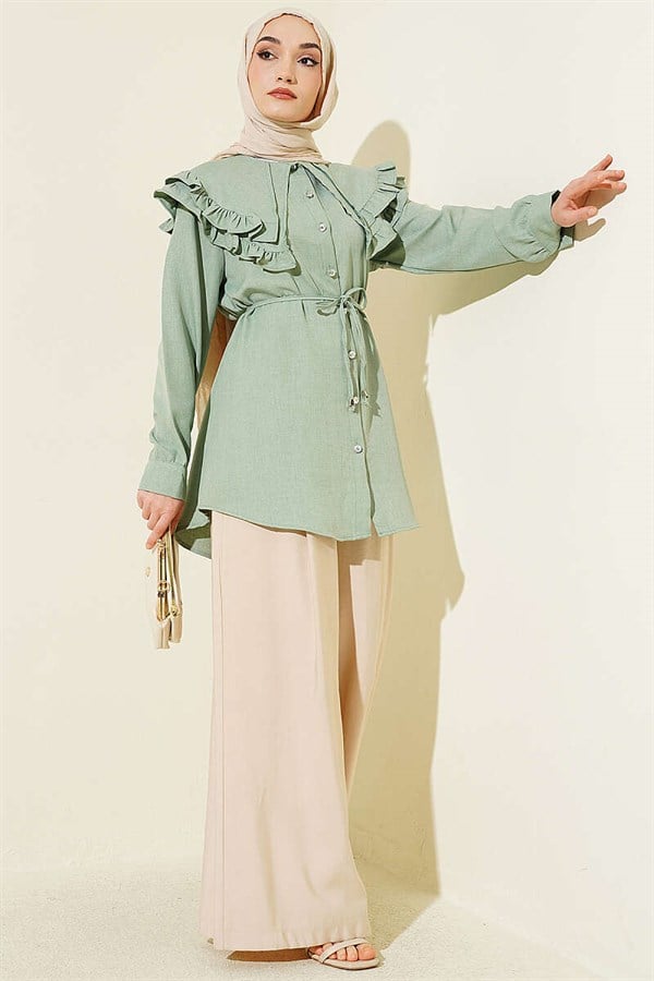 Ruffled Double Sailor Collar Shirt, Light Green
