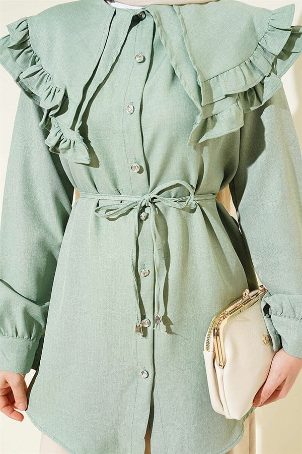Ruffled Double Sailor Collar Shirt, Light Green