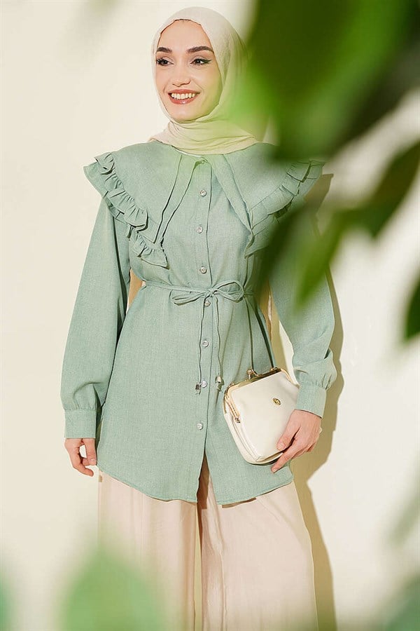 Ruffled Double Sailor Collar Shirt, Light Green