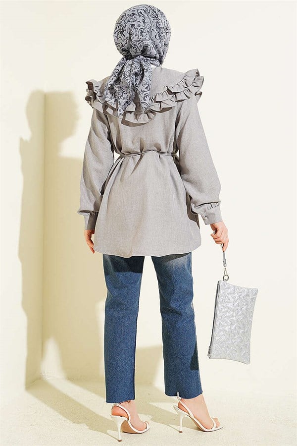 Ruffled Double Sailor Collar Shirt Grey