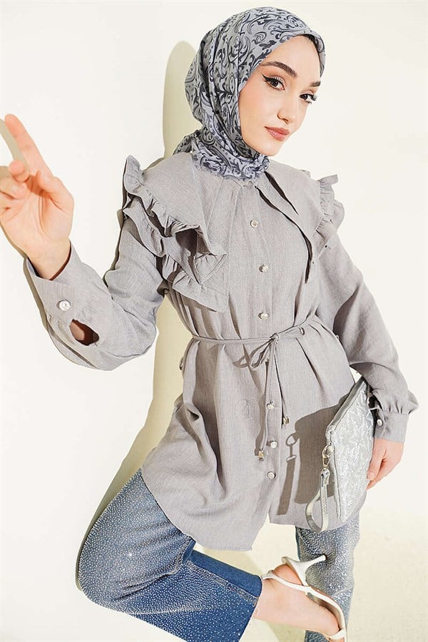 Ruffled Double Sailor Collar Shirt Grey