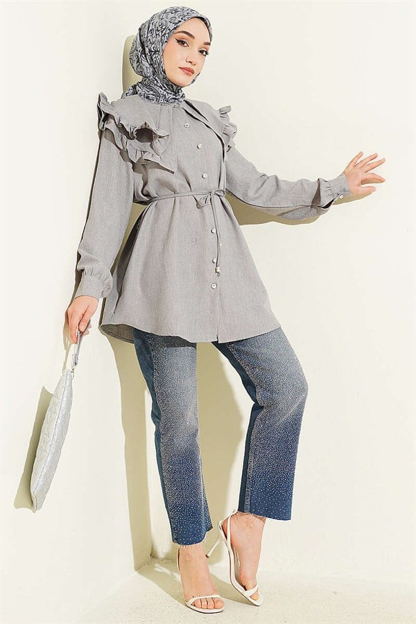 Ruffled Double Sailor Collar Shirt Grey