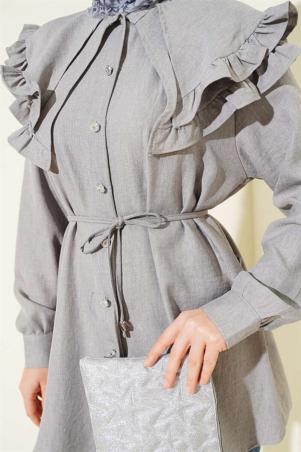 Ruffled Double Sailor Collar Shirt Grey