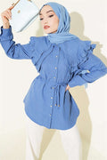 Ruffled Double Sailor Collar Shirt Indigo