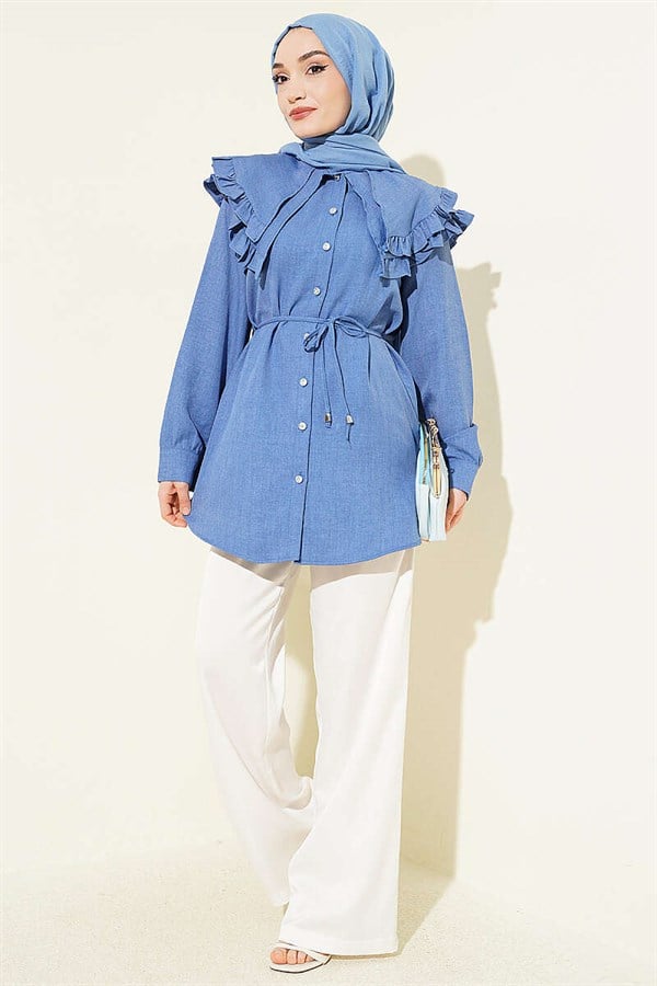 Ruffled Double Sailor Collar Shirt Indigo