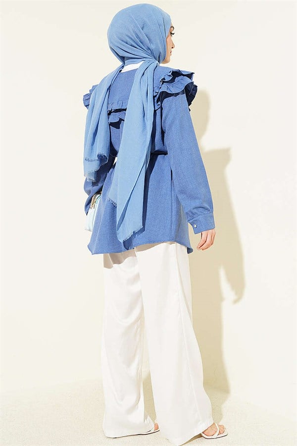 Ruffled Double Sailor Collar Shirt Indigo
