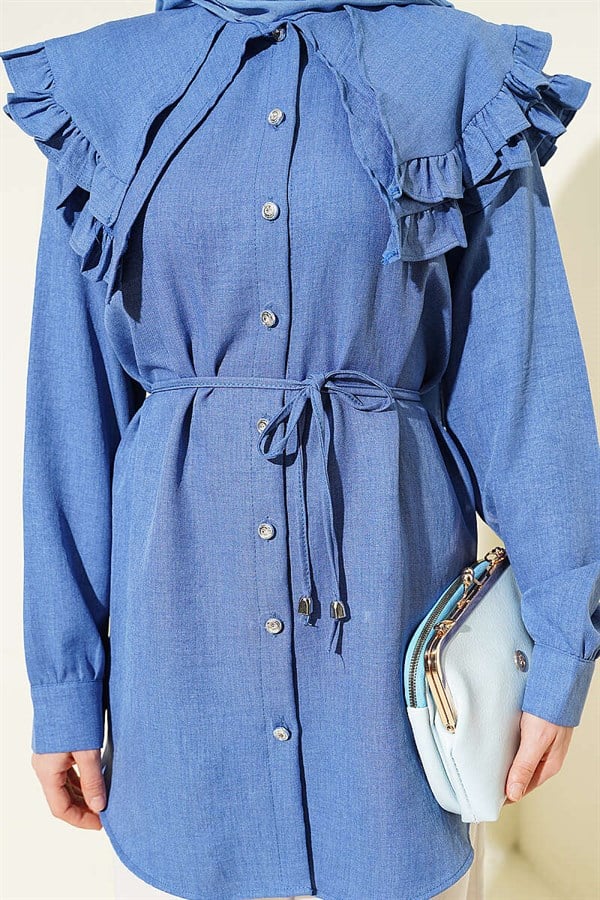 Ruffled Double Sailor Collar Shirt Indigo