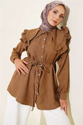 Ruffled Double Sailor Collar Shirt, Brown