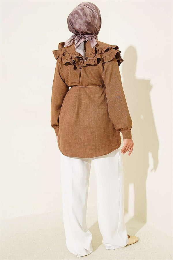 Ruffled Double Sailor Collar Shirt, Brown