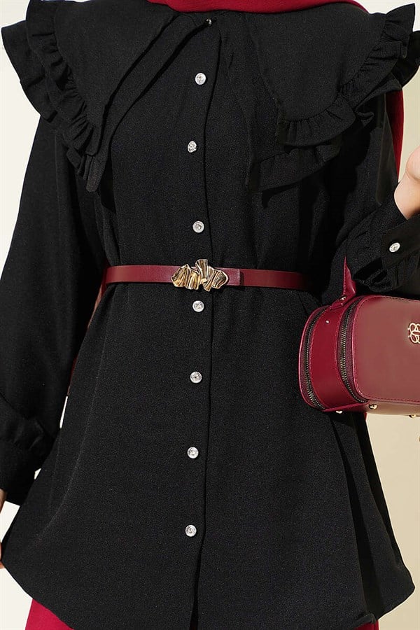 Ruffled Double Sailor Collar Shirt, Black