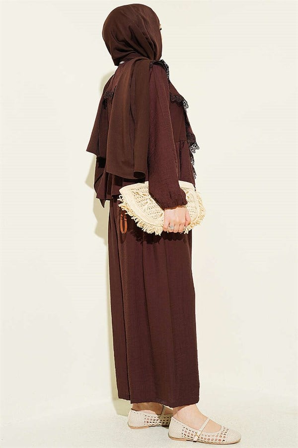 Ruffled Lace Tie 2 Piece Set in Dark Brown