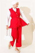 2 Piece Set with Ruffled Lace Vest, Red
