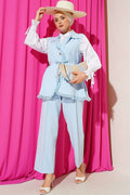 2 Piece Set with Ruffled Lace Vest, Blue