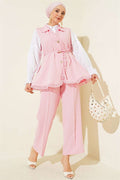 Pink 2 Piece Set with Ruffled Lace Vest